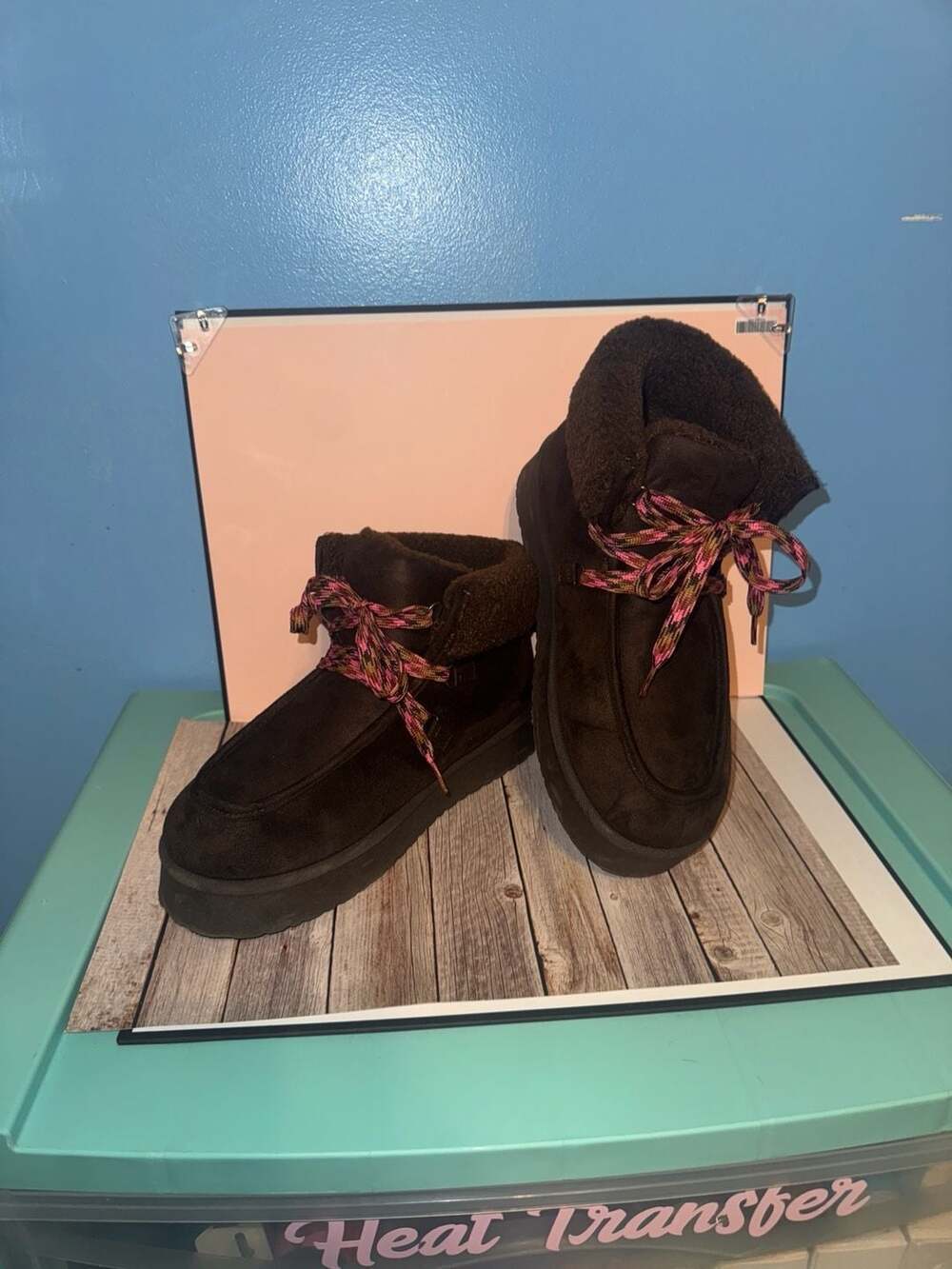 Falls Creek Sloane Brown Faux Fur Lined Platform Ankle Boots Size 11 - Picture 1 of 3